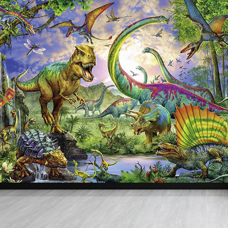 Green Dinosaur Wallpaper Mural Wild Beast Contemporary Waterproofing Wall Covering Green Clearhalo 'Wall Decor' 'Wall Mural' 1698569