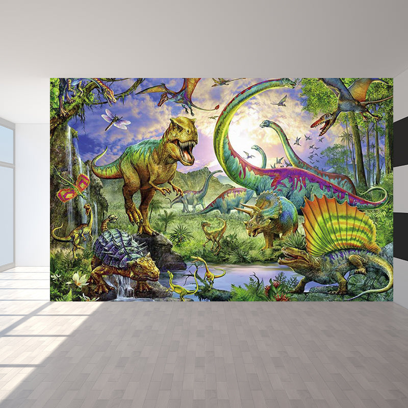 Green Dinosaur Wallpaper Mural Wild Beast Contemporary Waterproofing Wall Covering Clearhalo 'Wall Decor' 'Wall Mural' 1698570