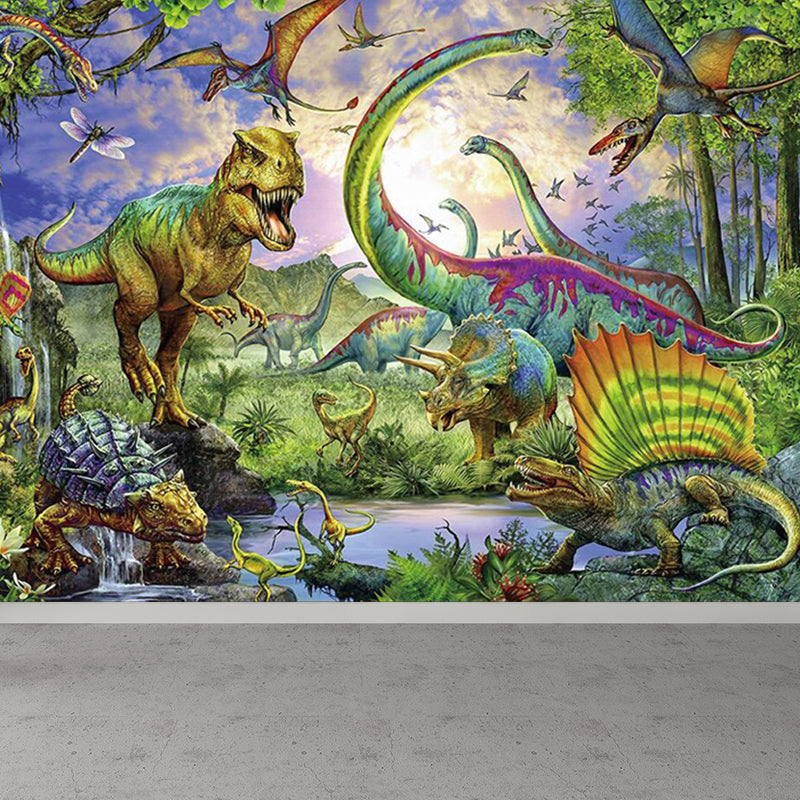 Green Dinosaur Wallpaper Mural Wild Beast Contemporary Waterproofing Wall Covering Clearhalo 'Wall Decor' 'Wall Mural' 1698571