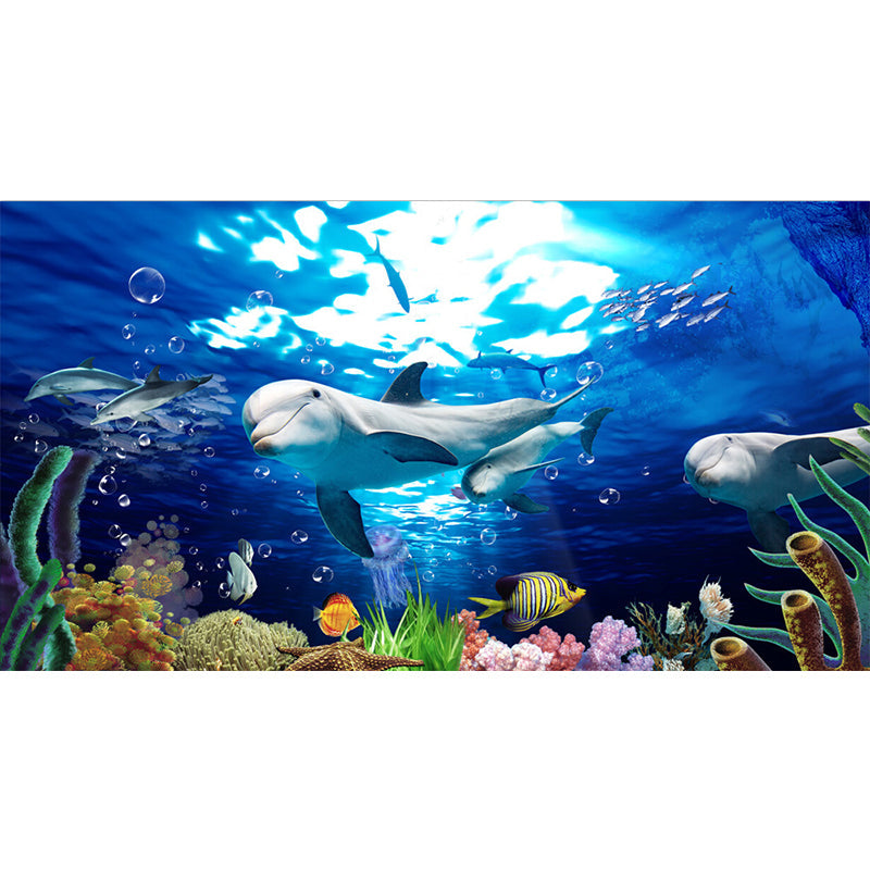 Kids Undersea World Mural Wallpaper Blue Aquarium Wall Covering for Child Bedroom Clearhalo 'Wall Decor' 'Wall Mural' 1698607