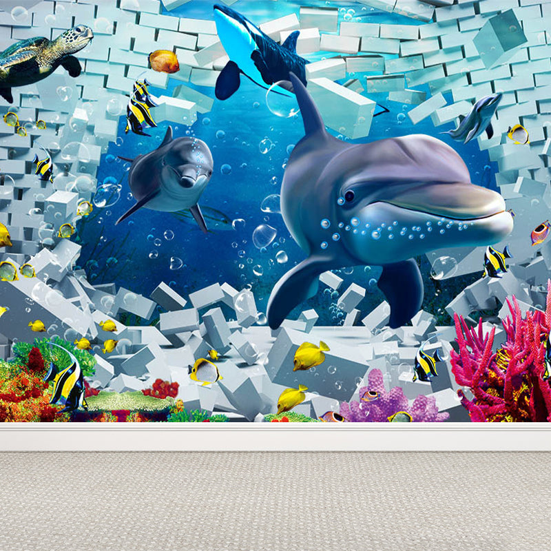 Kids Undersea World Mural Wallpaper Blue Aquarium Wall Covering for Child Bedroom Clearhalo 'Wall Decor' 'Wall Mural' 1698615