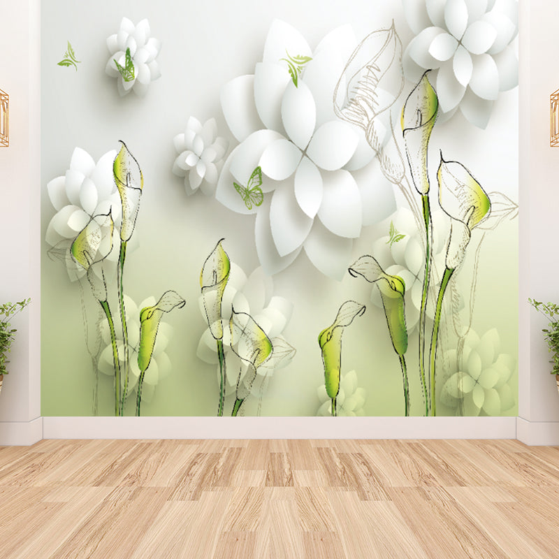 Illustration Flower and Butterfly Mural Whole Wall Decor for Girls Room, Custom Made Clearhalo 'Wall Decor' 'Wall Mural' 1698724