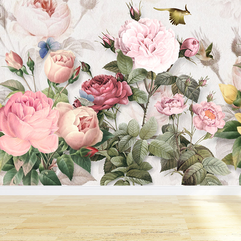 Big Bloom Peony Wallpaper Mural Modernism Beautiful Flower Wall Covering in Pink Clearhalo 'Wall Decor' 'Wall Mural' 1698734