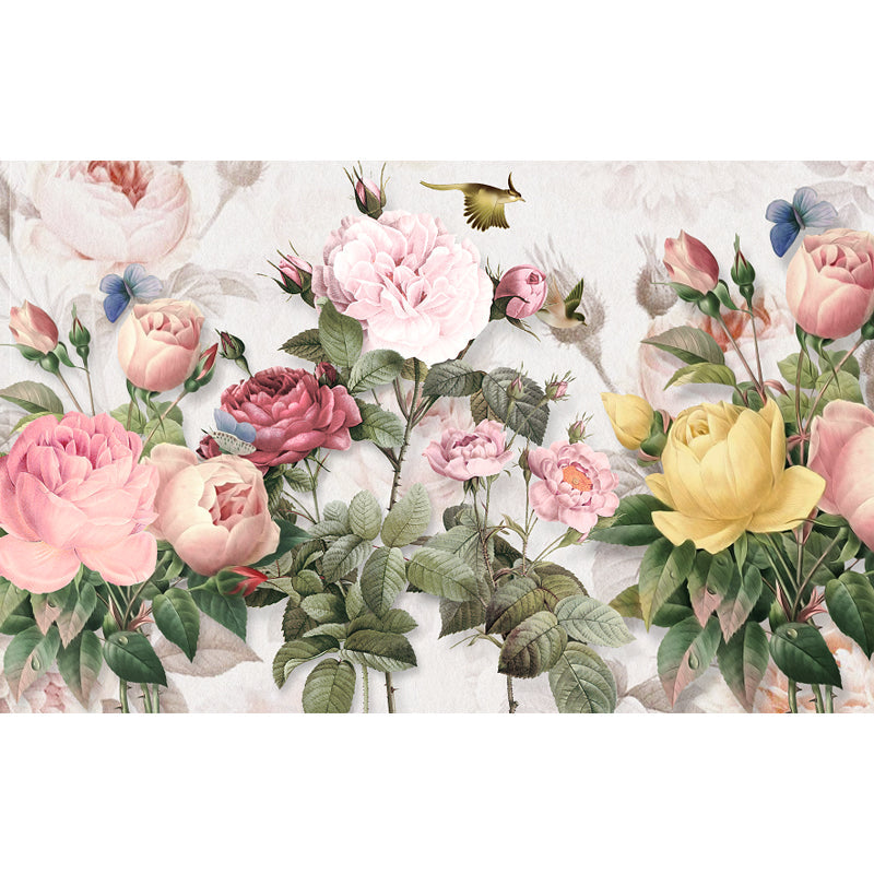 Big Bloom Peony Wallpaper Mural Modernism Beautiful Flower Wall Covering in Pink Clearhalo 'Wall Decor' 'Wall Mural' 1698736