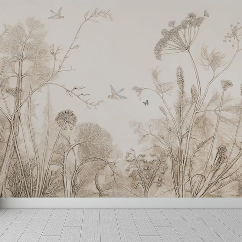 Pencil Sketch Botanical Mural Wallpaper Modern Smooth Wall Covering in Grey for Room Grey Clearhalo 'Wall Decor' 'Wall Mural' 1698743