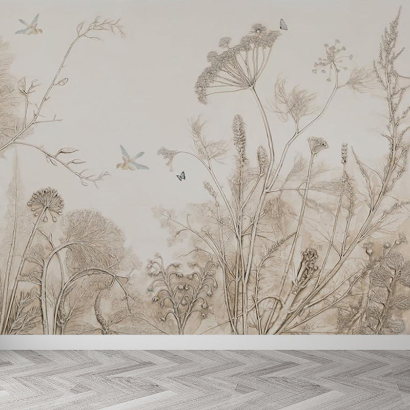 Pencil Sketch Botanical Mural Wallpaper Modern Smooth Wall Covering in Grey for Room Clearhalo 'Wall Decor' 'Wall Mural' 1698745