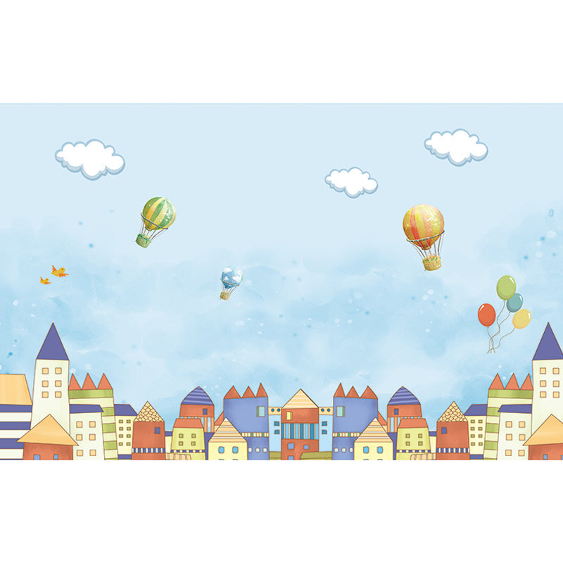 Non-Woven Big Blue Mural Cartoon Hot Air Balloons Wall Decor, Custom Size Available Clearhalo 'Wall Decor' 'Wall Mural' 1698751