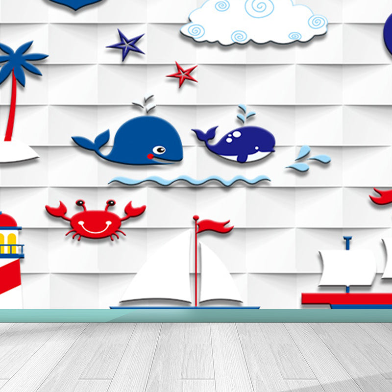 Nautical Lighthouse Mural Wallpaper Cartoon Non-Woven Cloth Wall Decor for Living Room Clearhalo 'Wall Decor' 'Wall Mural' 1699015