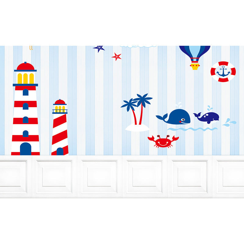 Nautical Lighthouse Mural Wallpaper Cartoon Non-Woven Cloth Wall Decor for Living Room Clearhalo 'Wall Decor' 'Wall Mural' 1699022