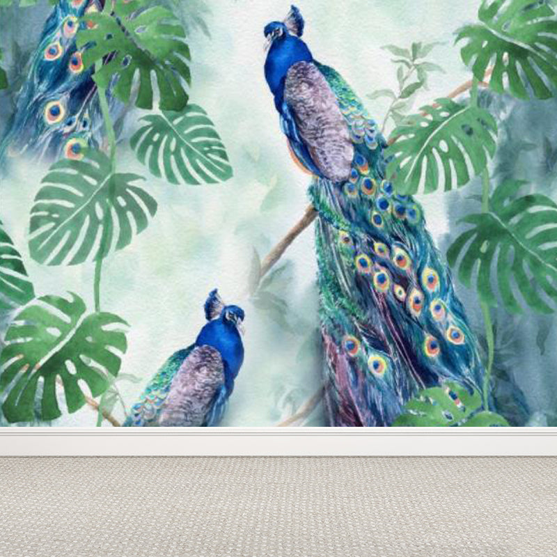 Large Peacock Wall Paper Mural Stain Resistant Modern Bedroom Wall Decor in Green Green Clearhalo 'Wall Decor' 'Wall Mural' 1699094