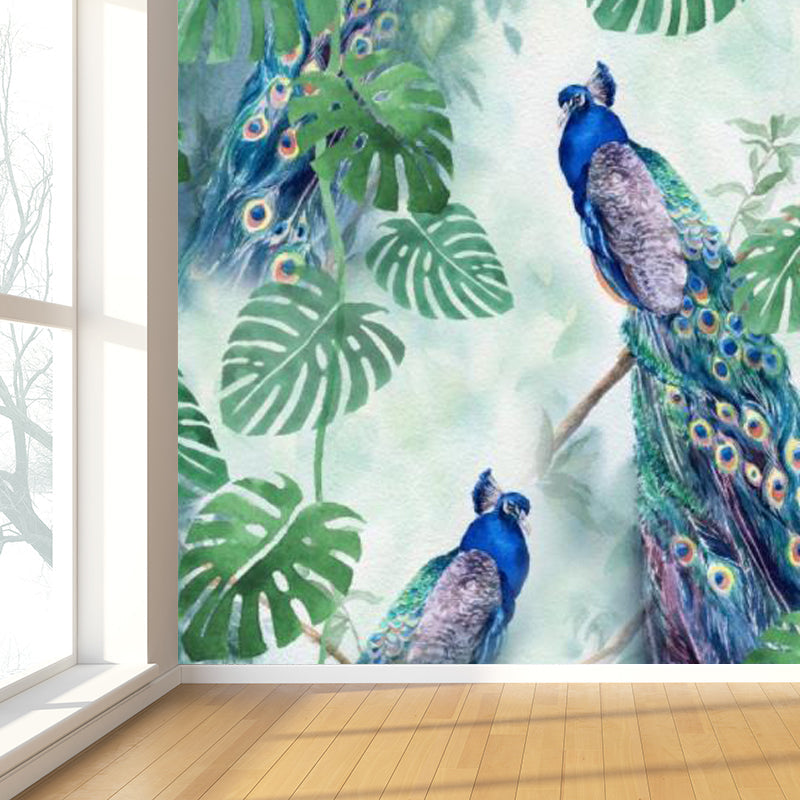 Large Peacock Wall Paper Mural Stain Resistant Modern Bedroom Wall Decor in Green Clearhalo 'Wall Decor' 'Wall Mural' 1699095