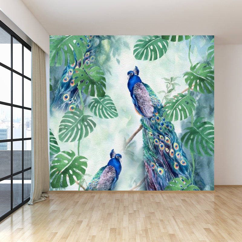 Large Peacock Wall Paper Mural Stain Resistant Modern Bedroom Wall Decor in Green Clearhalo 'Wall Decor' 'Wall Mural' 1699096