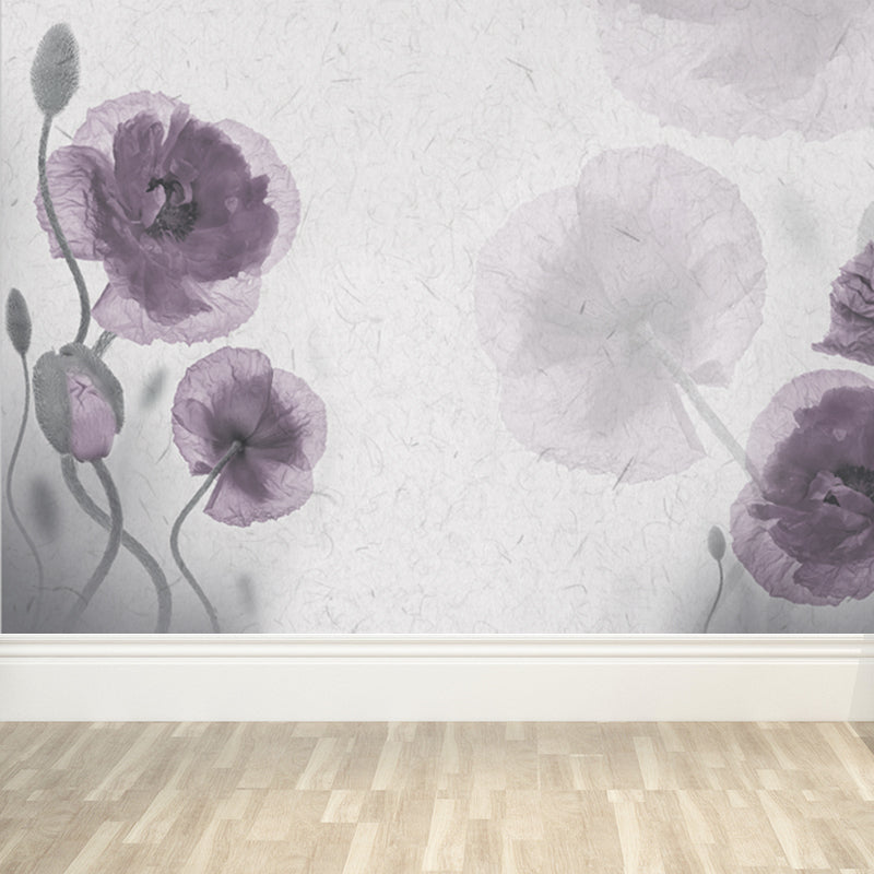 Purple Flower Mural Decal Washable Modernist Bedroom Wall Covering, Custom Printed Clearhalo 'Wall Decor' 'Wall Mural' 1699105