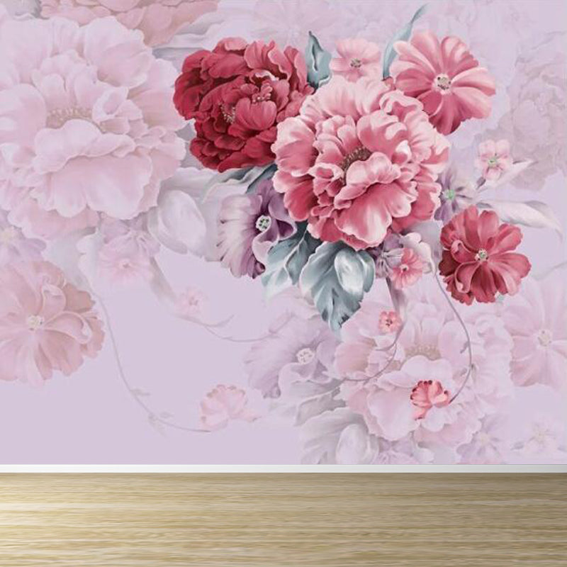 Stain-Resistant Peony Blossom Mural Trendy Non-Woven Fabric Wall Art, Custom Made Clearhalo 'Wall Decor' 'Wall Mural' 1699110