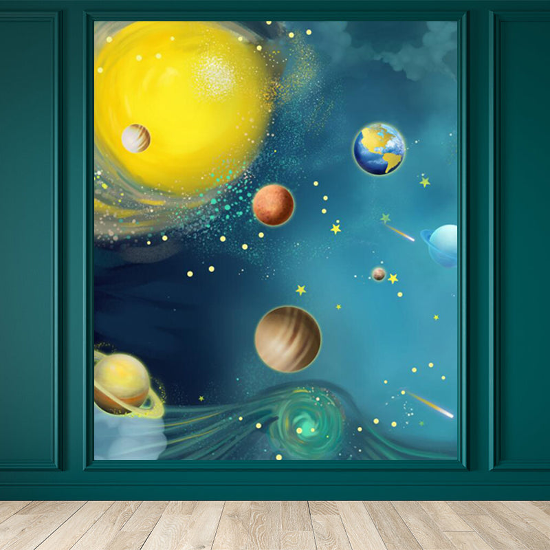 Waterproof Planets Wall Mural Decal Cartoon Non-Woven Material Wall Art, Custom Print Clearhalo 'Wall Decor' 'Wall Mural' 1699116