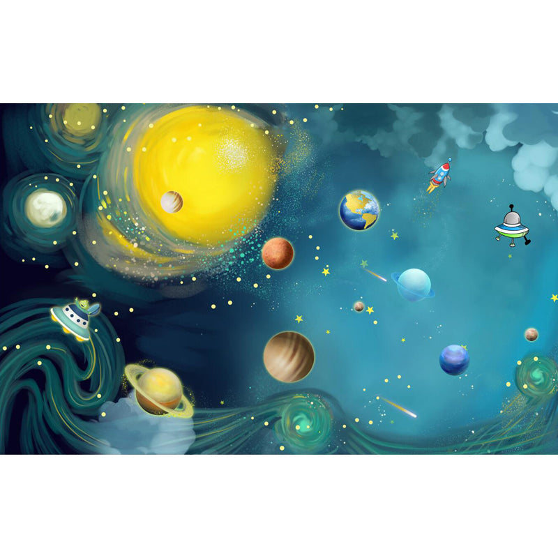 Waterproof Planets Wall Mural Decal Cartoon Non-Woven Material Wall Art, Custom Print Clearhalo 'Wall Decor' 'Wall Mural' 1699117