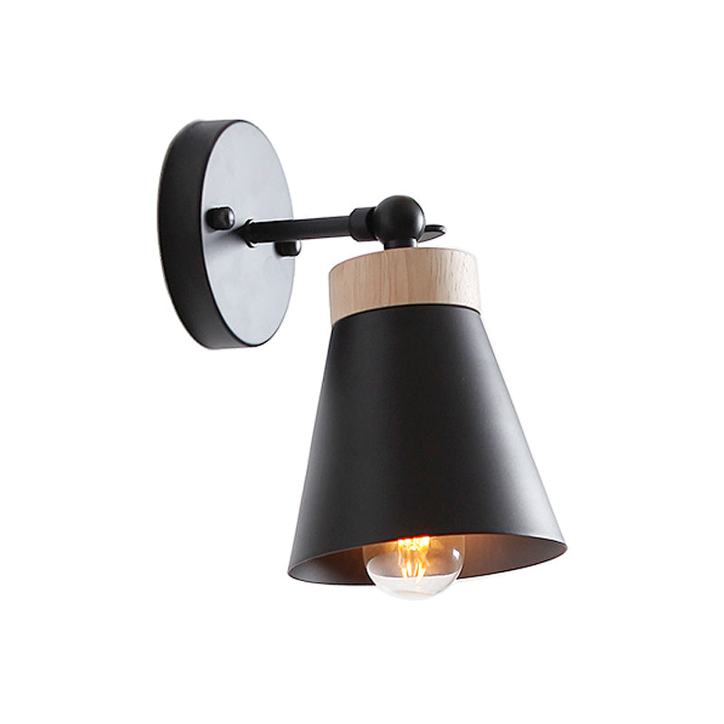 1 Head Bedside Sconce Lighting with Conic Metallic Shade Modernism Black/White Finish Adjustable Wall Lamp Clearhalo 'Cast Iron' 'Glass' 'Industrial' 'Modern wall lights' 'Modern' 'Tiffany' 'Traditional wall lights' 'Wall Lamps & Sconces' 'Wall Lights' Lighting' 169913