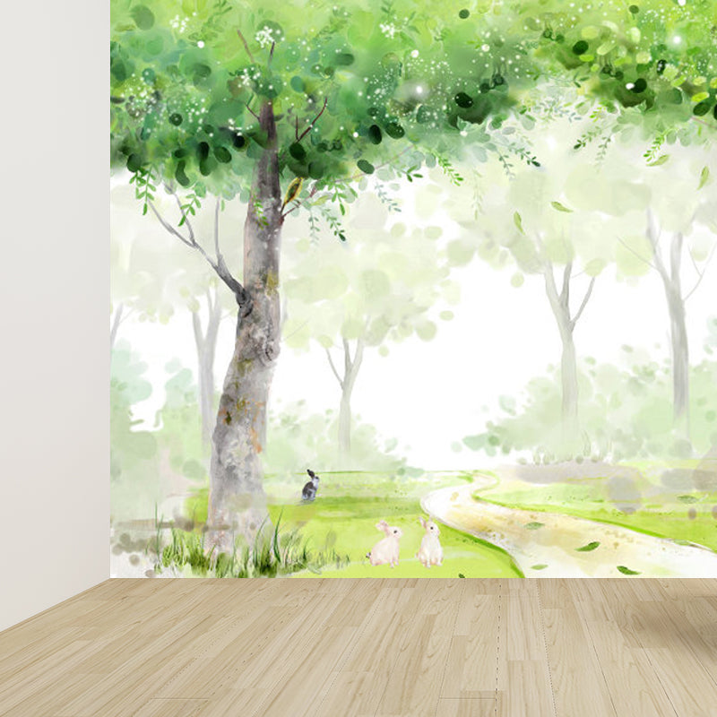 Green Forest Path Mural Wallpaper Moisture Resistant Modern Child Bedroom Wall Covering Clearhalo 'Wall Decor' 'Wall Mural' 1699135