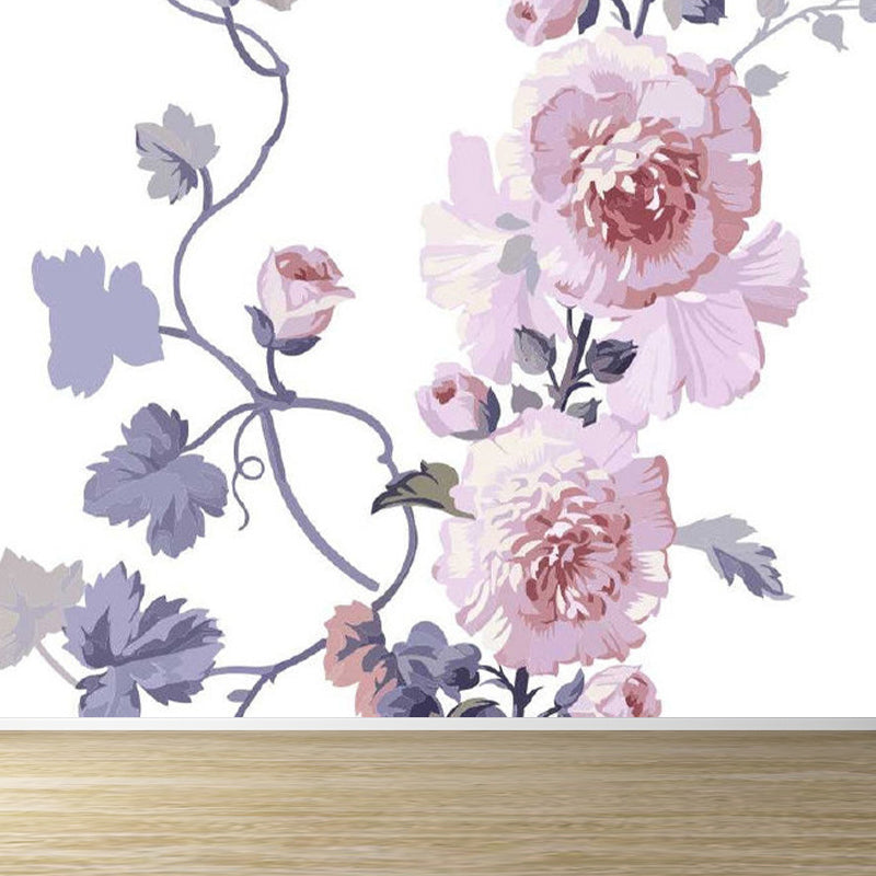 Modern Flowers Wall Mural Non-Woven Stain Resistant Pink Wall Art for Living Room Clearhalo 'Wall Decor' 'Wall Mural' 1699497