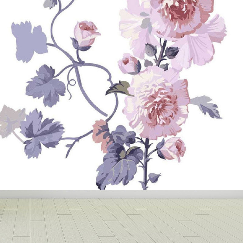 Modern Flowers Wall Mural Non-Woven Stain Resistant Pink Wall Art for Living Room Clearhalo 'Wall Decor' 'Wall Mural' 1699498