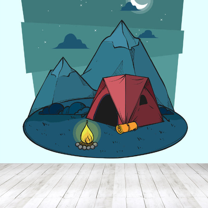 Cartoon Camping View Mural Children's Art Decorative Kids Room Wall Art, Personalize Clearhalo 'Wall Decor' 'Wall Mural' 1699622