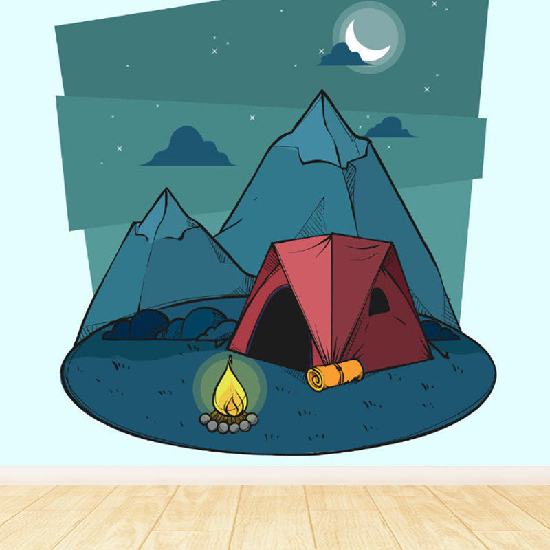 Cartoon Camping View Mural Children's Art Decorative Kids Room Wall Art, Personalize Clearhalo 'Wall Decor' 'Wall Mural' 1699623