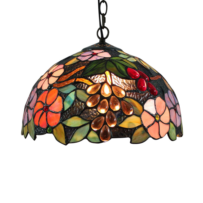 Flower Ceiling Lamp Victorian 1 Bulb Black Handcrafted Art Glass Hanging Pendant Light, 12