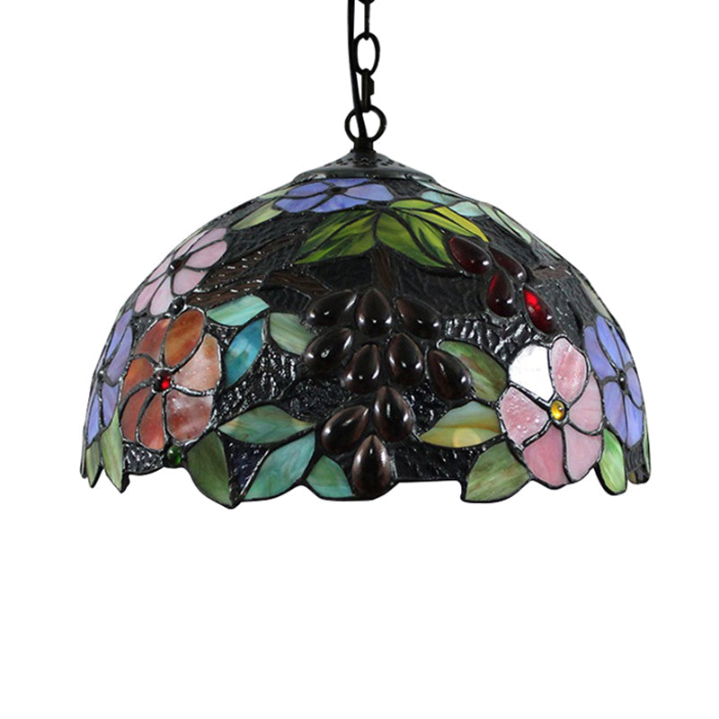 Flower Ceiling Lamp Victorian 1 Bulb Black Handcrafted Art Glass Hanging Pendant Light, 12