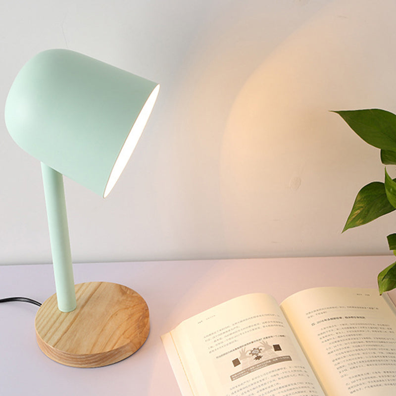 White/Blue/Green Domed Reading Book Light Minimalism Style 1 Light Metallic Desk Lamp with Wooden Base Clearhalo 'Lamps' 'Table Lamps' Lighting' 169991