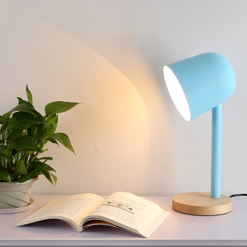 White/Blue/Green Domed Reading Book Light Minimalism Style 1 Light Metallic Desk Lamp with Wooden Base Blue Clearhalo 'Lamps' 'Table Lamps' Lighting' 169993