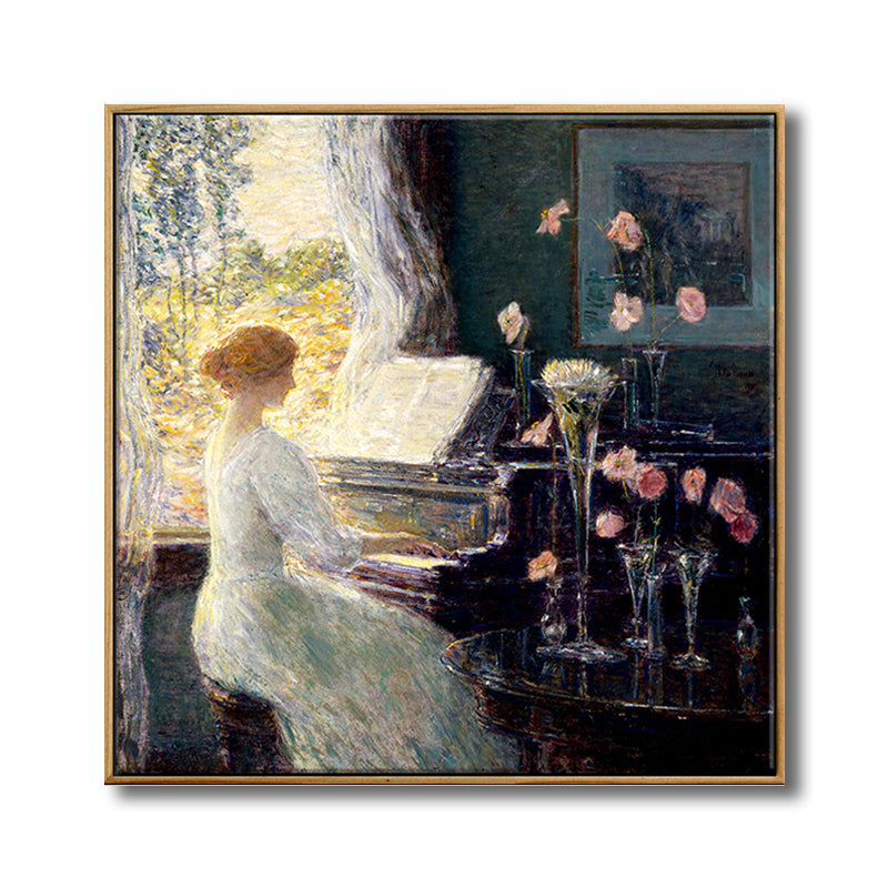 Vintage Wall Art Decor Green Beauty Playing the Piano Canvas in Green for Living Room Clearhalo 'Arts' 'Canvas Art' 1705102