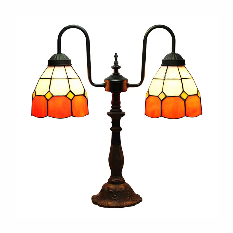 Orange 2 Lights Reading Book Light Tiffany Stylish Stainless Glass Dome Shade Desk Lighting for Bedroom Clearhalo 'Lamps' 'Table Lamps' Lighting' 170574