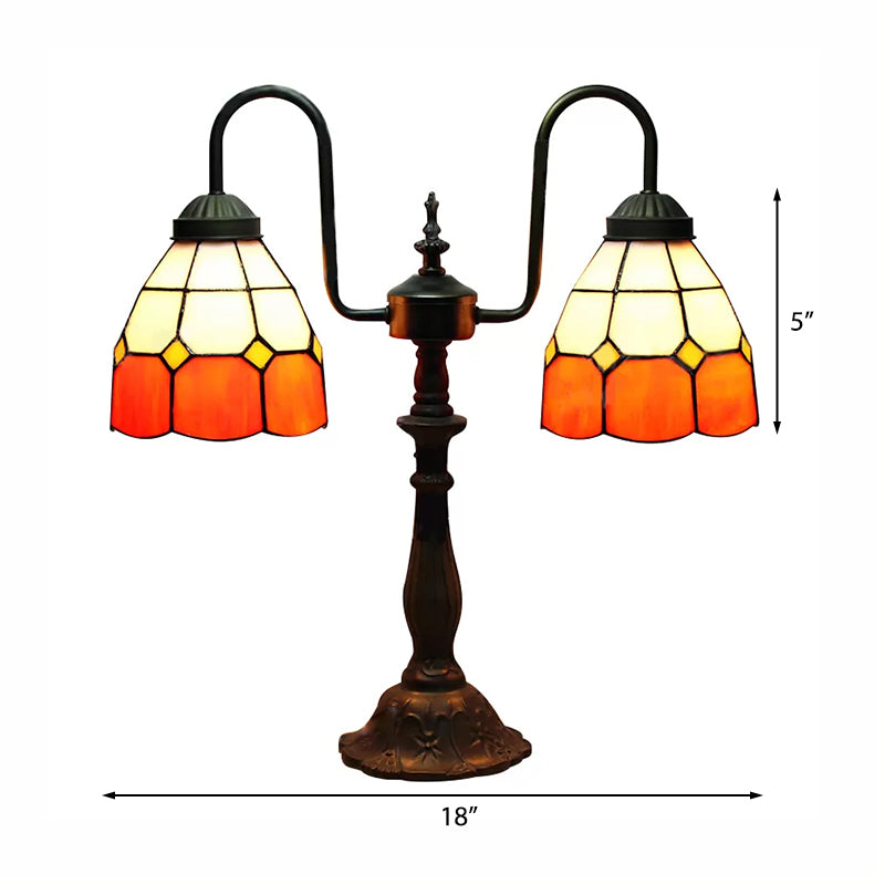 Orange 2 Lights Reading Book Light Tiffany Stylish Stainless Glass Dome Shade Desk Lighting for Bedroom Clearhalo 'Lamps' 'Table Lamps' Lighting' 170575