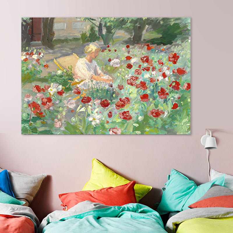 Woman in Blossom Field Canvas Textured French Country Living Room Wall Art Decor Clearhalo 'Arts' 'Canvas Art' 1705893