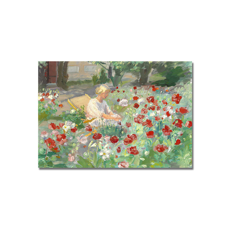 Woman in Blossom Field Canvas Textured French Country Living Room Wall Art Decor Clearhalo 'Arts' 'Canvas Art' 1705894