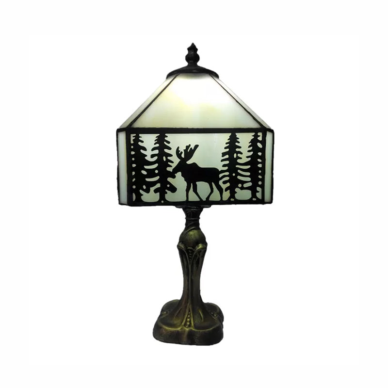 1 Light Deer Table Lighting with White Glass Shade Lodge Style Indoor Lighting Fixture Clearhalo 'Lamps' 'Table Lamps' Lighting' 170616