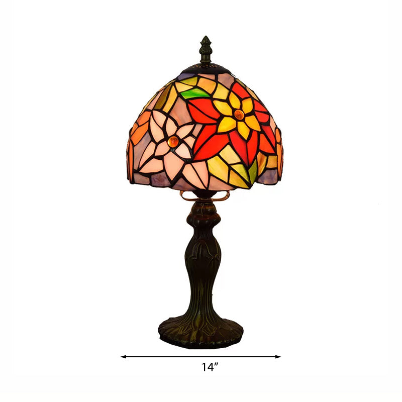 Multi Color Flower Table Lighting Rustic Tiffany 1 Light Table Lighting with Stained Glass Shade in Bronze/Brass Finish Clearhalo 'Lamps' 'Table Lamps' Lighting' 170713