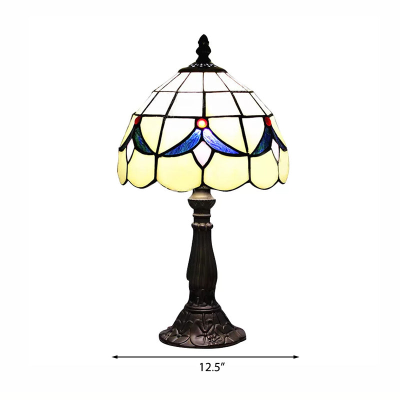 Floral Table Lamp with Dome Shade Stained Glass Rustic Table Lighting in Beige for Reading Clearhalo 'Lamps' 'Table Lamps' Lighting' 170732