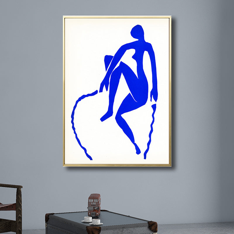 Woman Drawing Canvas Print Dark Color Simple Style Wall Art Decor for Living Room Blue Clearhalo 'Art Gallery' 'Canvas Art' 'Contemporary Art Gallery' 'Contemporary Art' 'Minimalism' 'Minimalist Art Gallery' 'Scandinavian' Arts' 1707360