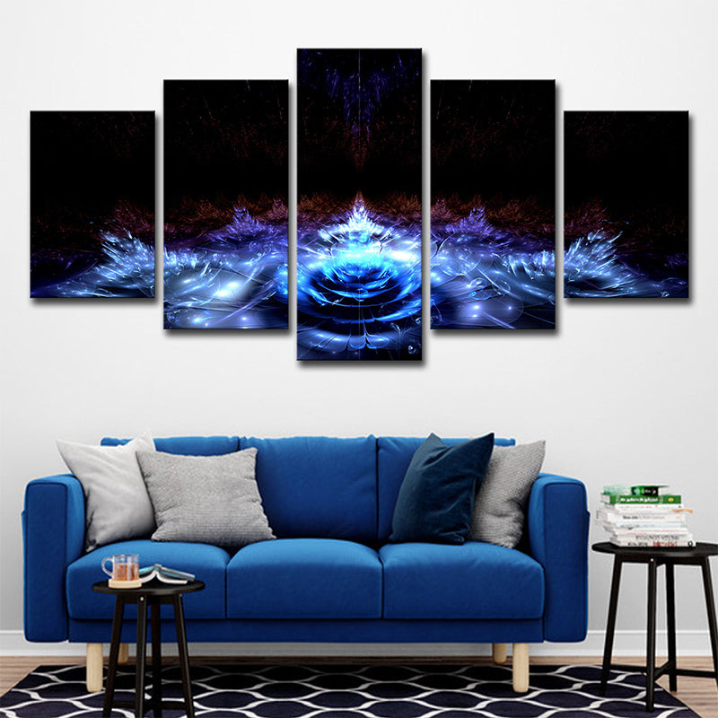 Water Lilies Canvas Wall Art Black and Blue Modern Style Wall Decor for Living Room Clearhalo 'Arts' 'Canvas Art' 1707793
