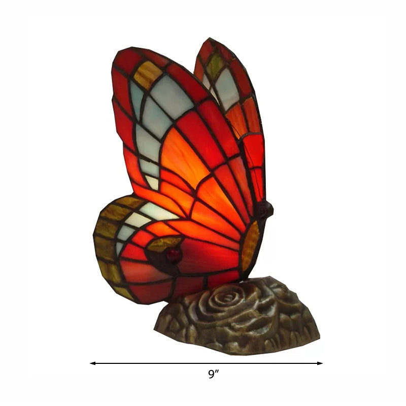 Butterfly Mini Table Lighting 1 Light Lodge Stained Glass Decorative Table Lamp in Red/Yellow/Green Clearhalo 'Lamps' 'Table Lamps' Lighting' 170865