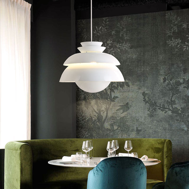 White Tiered Hanging Light Contemporary Style 1-Light Metallic Pendant Lamp with Flared Shade for Restaurant White Clearhalo 'Ceiling Lights' 'Modern Pendants' 'Modern' 'Pendant Lights' 'Pendants' Lighting' 170883