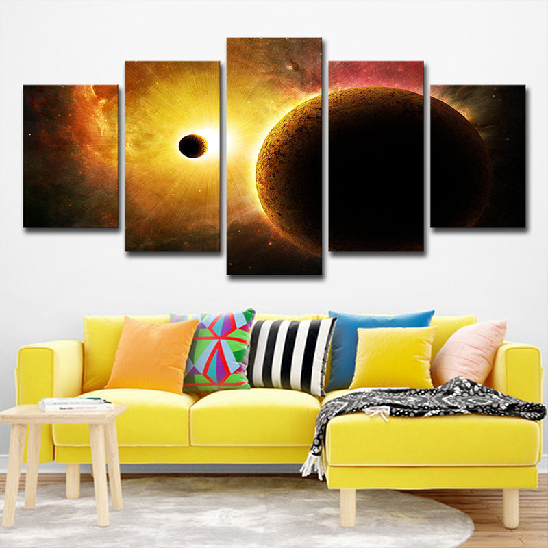 Yellow Planets Canvas Print Multi-Piece Sci-Fi Children Bedroom Wall Art Decor Clearhalo 'Art Gallery' 'Canvas Art' 'Kids' Arts' 1709446