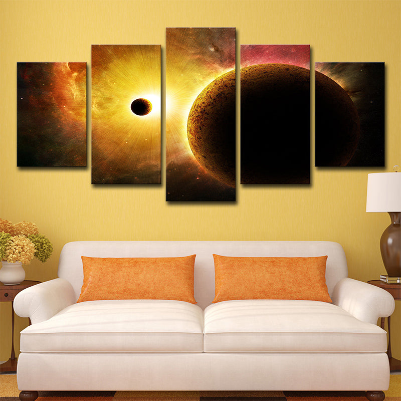 Yellow Planets Canvas Print Multi-Piece Sci-Fi Children Bedroom Wall Art Decor Clearhalo 'Art Gallery' 'Canvas Art' 'Kids' Arts' 1709447