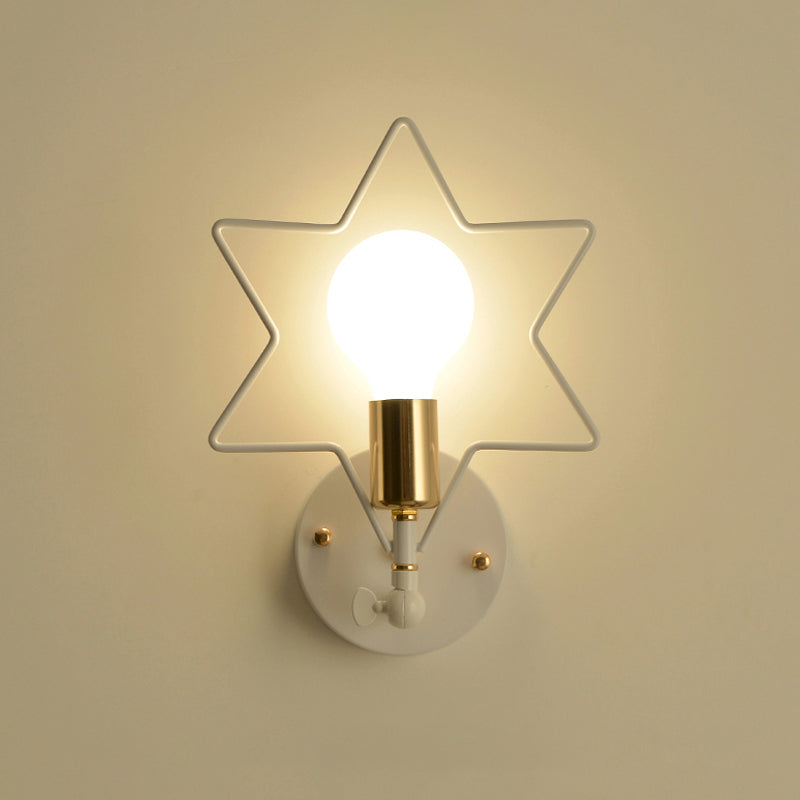 Metal Star/Flower/Loving Heart Wall Lamp Simple Style 1 Light Wall Mounted Lighting in White for Study Room Clearhalo 'Wall Lamps & Sconces' 'Wall Lights' Lighting' 1710450