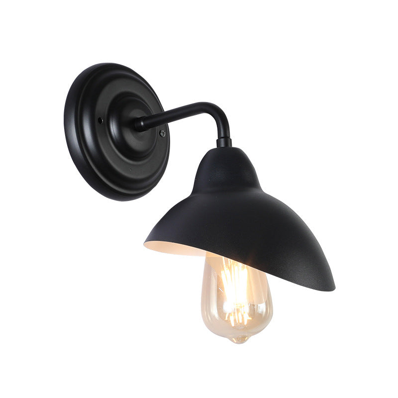 1 Bulb Dome-Like Wall Mount Light Warehouse Black Metallic Wall Lighting Ideas for Bedroom Clearhalo 'Art deco wall lights' 'Cast Iron' 'Glass' 'Industrial wall lights' 'Industrial' 'Middle century wall lights' 'Modern' 'Rustic wall lights' 'Tiffany' 'Traditional wall lights' 'Wall Lamps & Sconces' 'Wall Lights' Lighting' 1710465