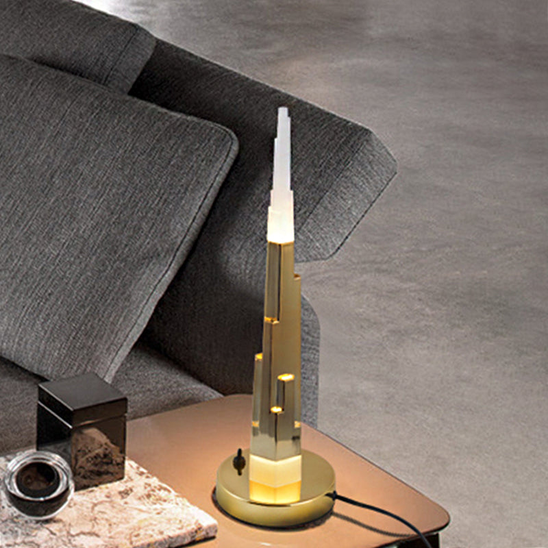Burj Tower Nightstand Lamp Modernism Acrylic Study Room LED Table Lighting in White/Gold Gold Clearhalo 'Lamps' 'Table Lamps' Lighting' 1710818