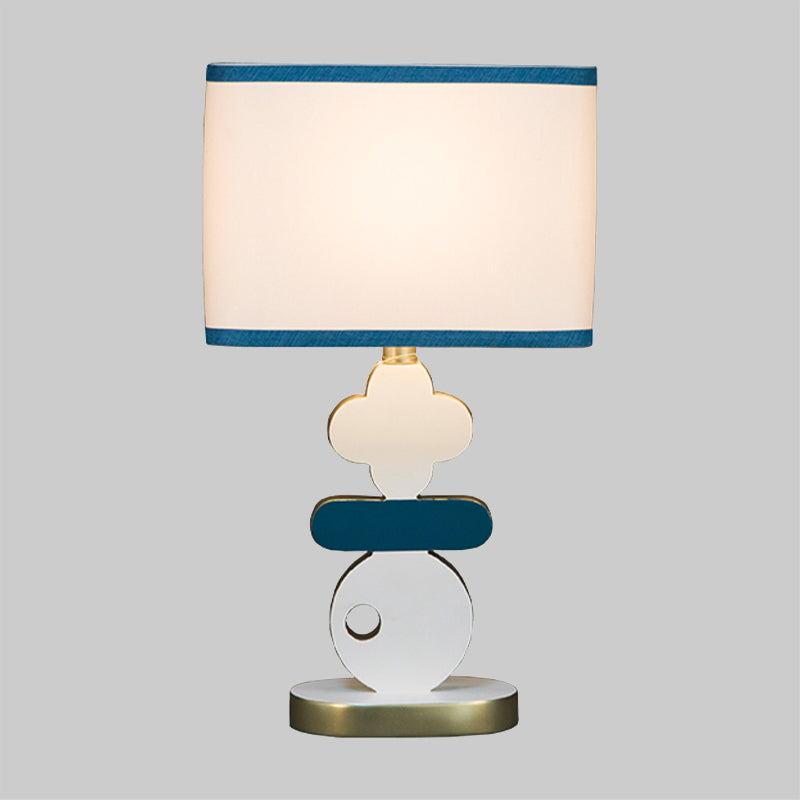 Single Light Bedside Night Lamp Modern Blue/Green Reading Task Lighting with Barrel Fabric Shade Clearhalo 'Lamps' 'Table Lamps' Lighting' 1710840