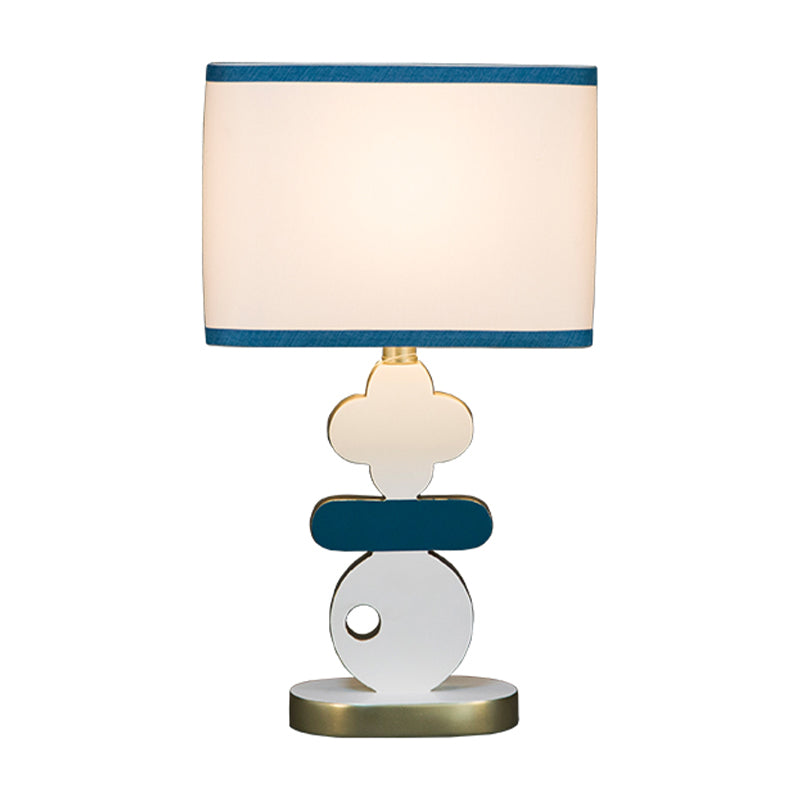 Single Light Bedside Night Lamp Modern Blue/Green Reading Task Lighting with Barrel Fabric Shade Clearhalo 'Lamps' 'Table Lamps' Lighting' 1710841