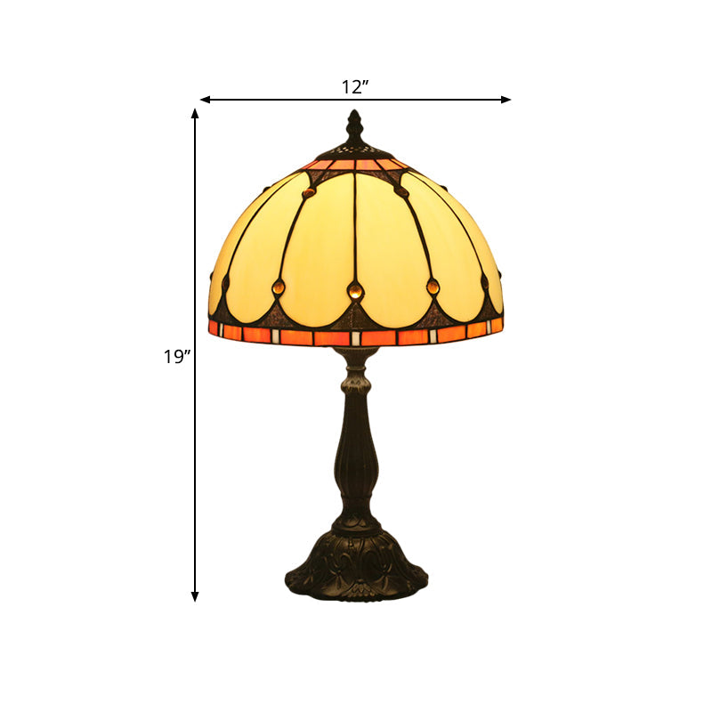 Dome Shaped Yellow Glass Task Lighting Victorian 1 Light Brass Reading Lamp for Bedroom Clearhalo 'Lamps' 'Table Lamps' Lighting' 1710925